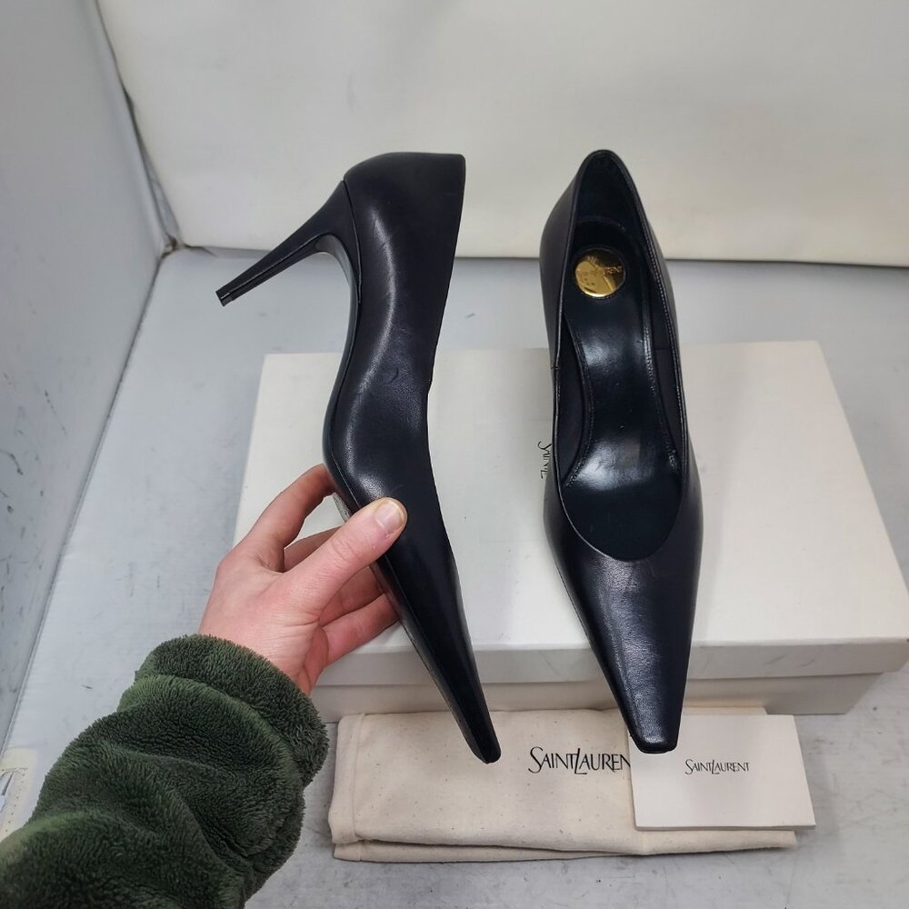 Saint Laurent YSL Anne-Marie Black Leather Square Toe Pump Shoe - Picture 1 of 13